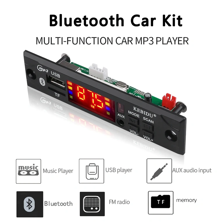 Módulo de áudio Bluetooth para carro 12V Módulo de áudio Bluetooth para carro com alimentação 12V