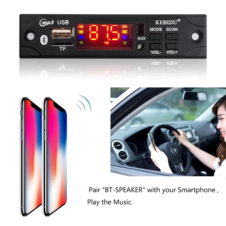 Módulo MP3 automotivo com slot SD, USB e rádio FM Player MP3 automotivo com slot SD, USB, rádio FM e controle remoto