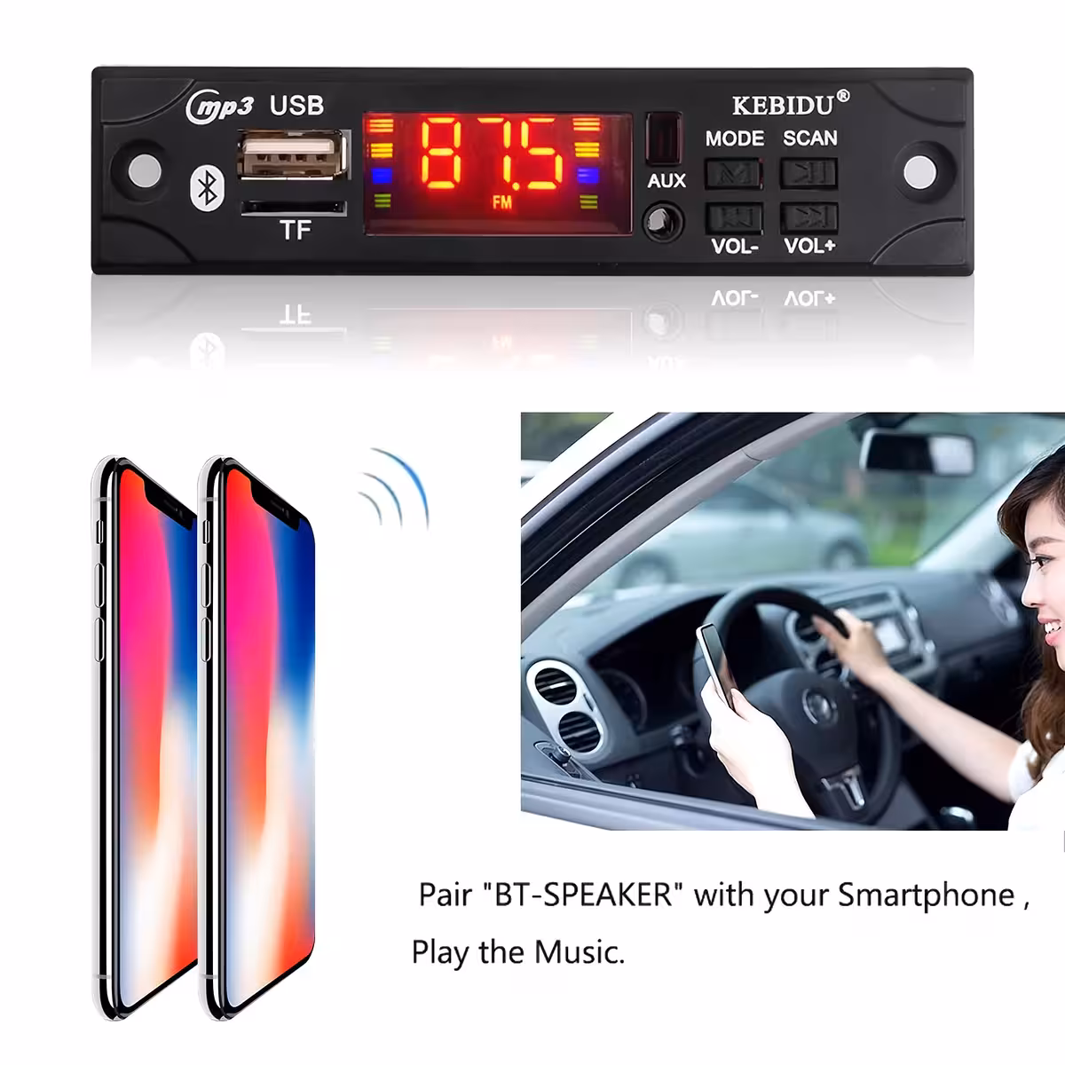 Player MP3 automotivo com slot SD, USB, rádio FM e controle remoto