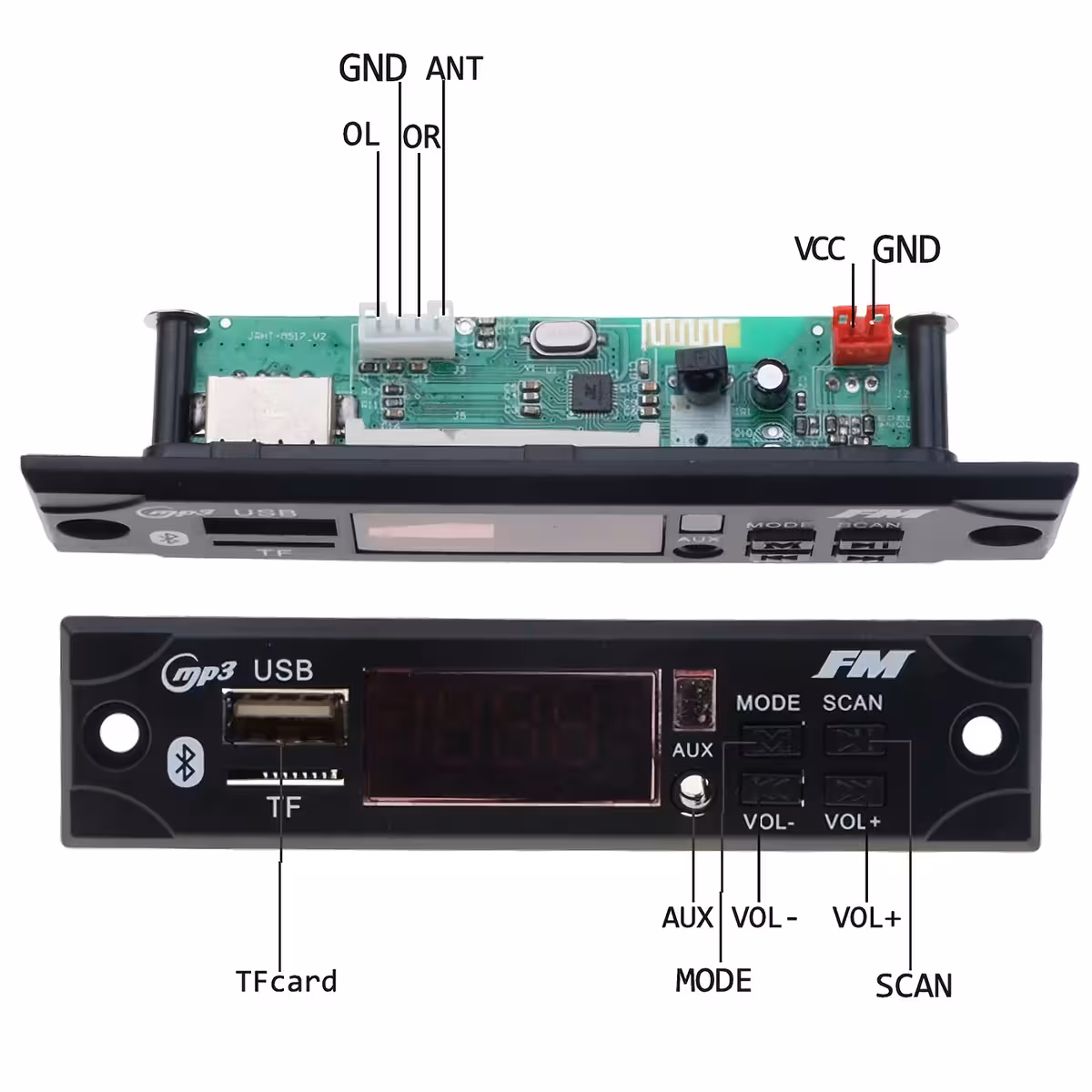 Módulo rádio FM com Bluetooth para carro, com controle remoto