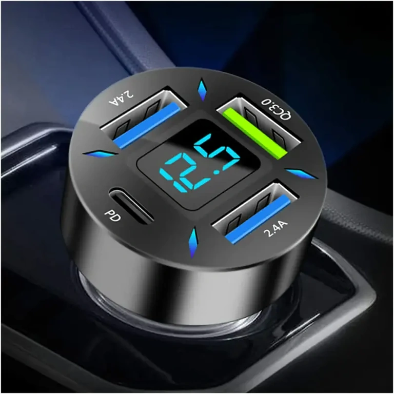 Carregador automotivo com 4 portas, PD e QC 3.0 Carregador com carregamento ultrarrápido, 4 portas incluindo USB-C e QC3