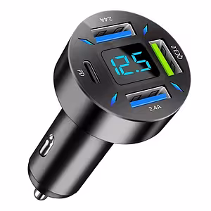 Carregador Automotivo com Voltímetro Digital, USB Type-C PD e Quick Charge 3.0 – Carregamento Rápido para Isqueiro 12-24V