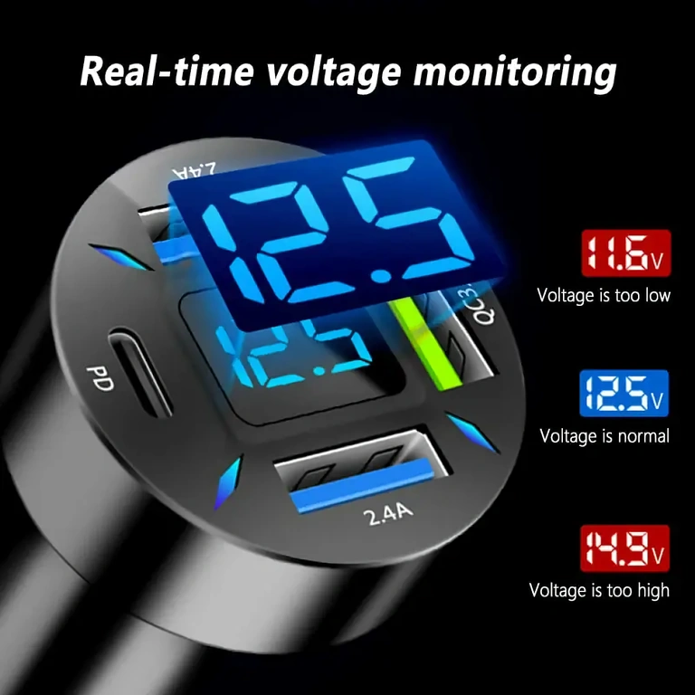 Carregador automotivo rápido com 4 portas USB e Quick Charge Carregador automotivo multifuncional com 4 portas e tecnologia QC e PD