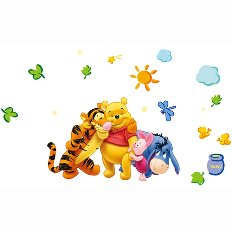 Stickers coloridos com Winnie e seus amigos para decoração infantil