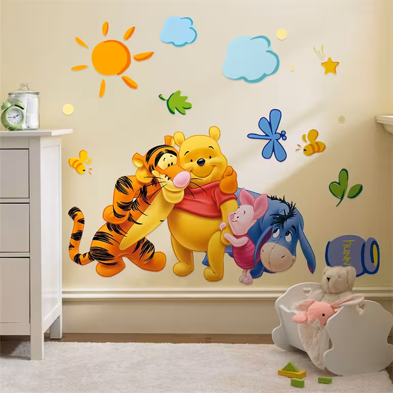 Adesivo Decorativo de Parede com Winnie the Pooh e Amigos – Autocolante Quarto Infantil, Desenho Animado