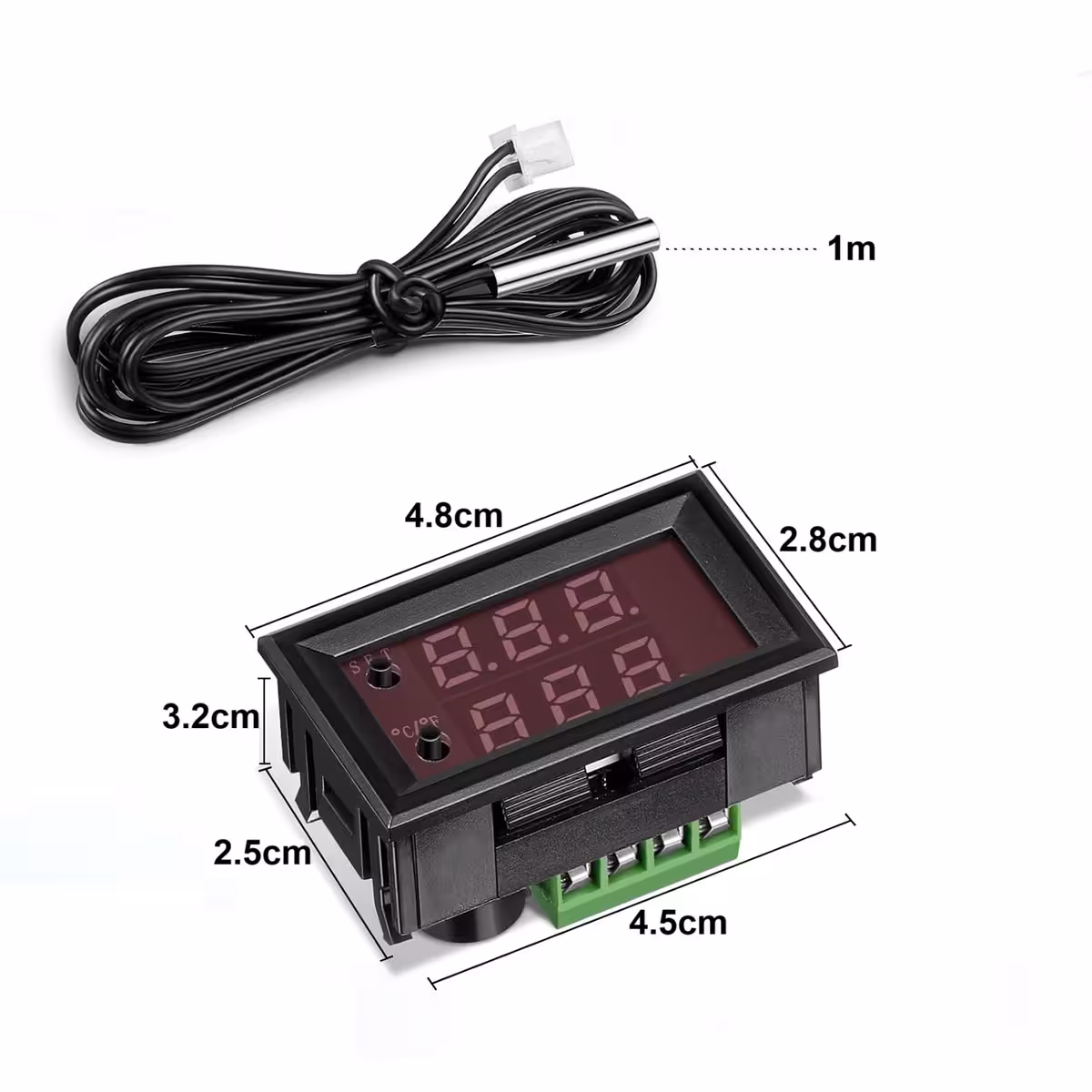 Dimensões do termostato digital 48x28x32 mm