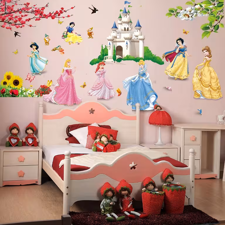 Adesivo Decorativo Infantil de Parede com Princesas Disney no Castelo – Adesivos Coloridos e Fáceis de Aplicar