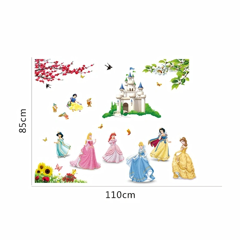 Adesivo de parede com castelo fantástico e princesas Adesivo com tema de conto de fadas e personagens Disney