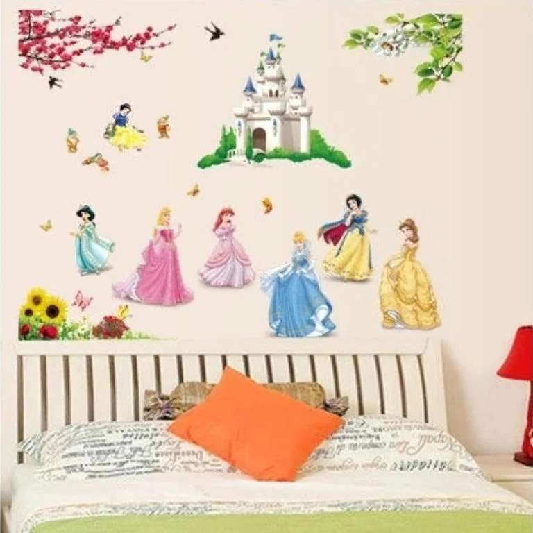 Adesivo decorativo com castelo e princesas Sticker grande com castelo e princesas Disney para parede