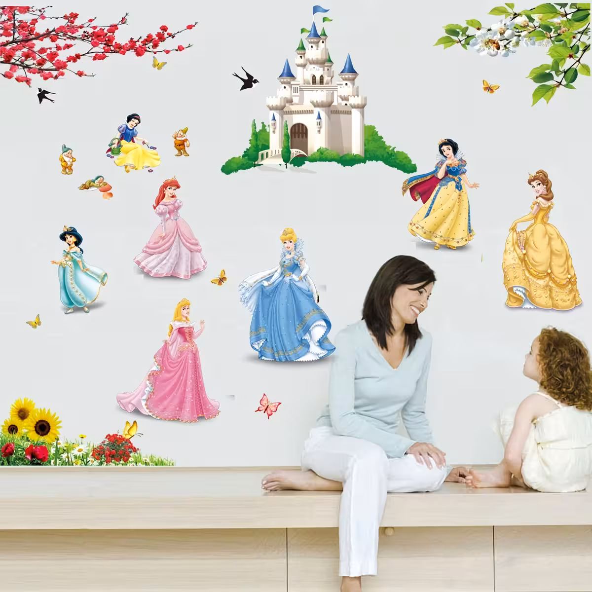 Autocolantes de parede com fadas e flores para decorar quarto infantil