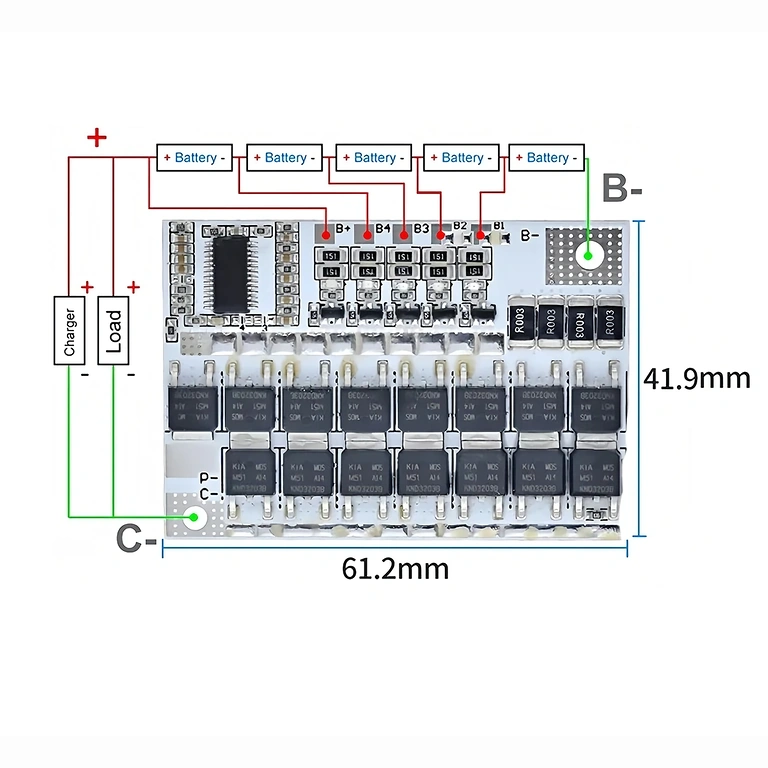 Diagrama de conexões BMS 5S para configuração correta das células Li-Ion