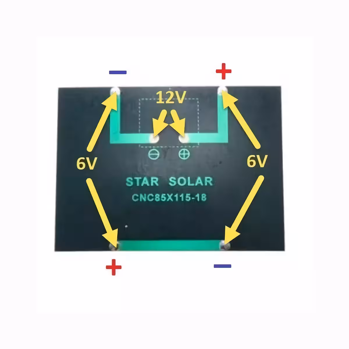 Diagrama de conexão do painel solar mini com saída 6V/12V