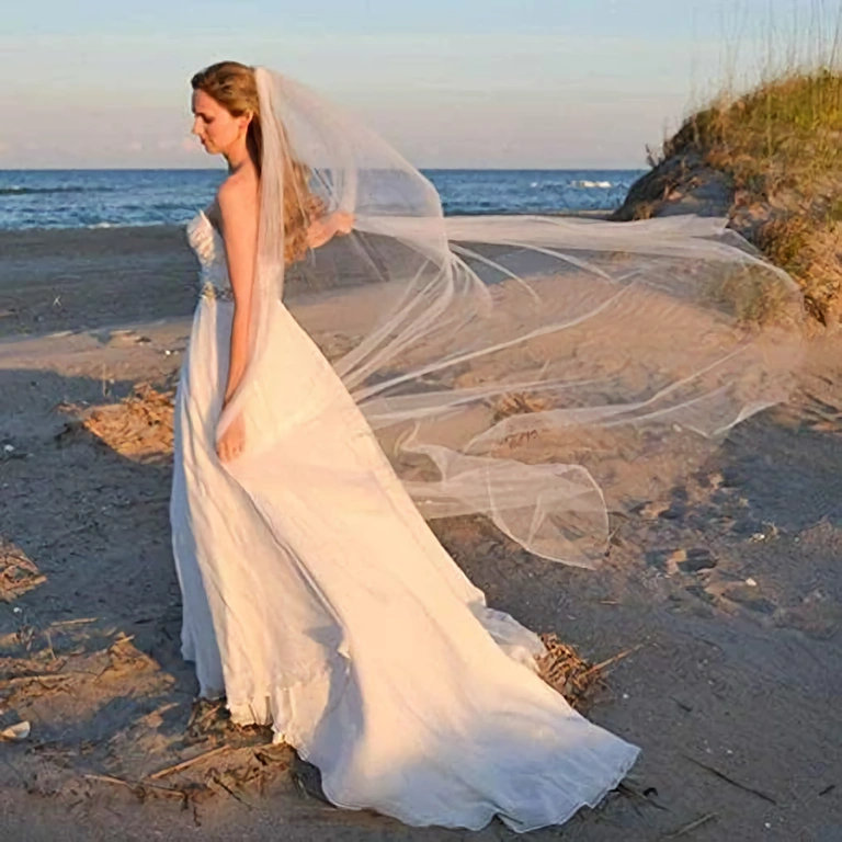 Véu de noiva em tule fino, 2 metros de comprimento, estilo minimalista