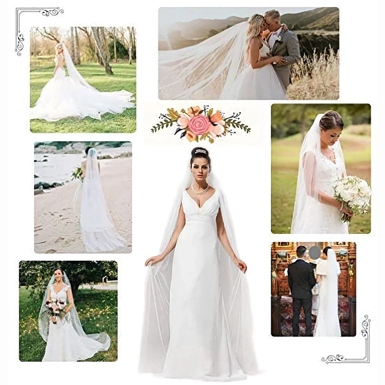 Véu fino e elegante, branco, perfeito para vestidos de noiva especiais