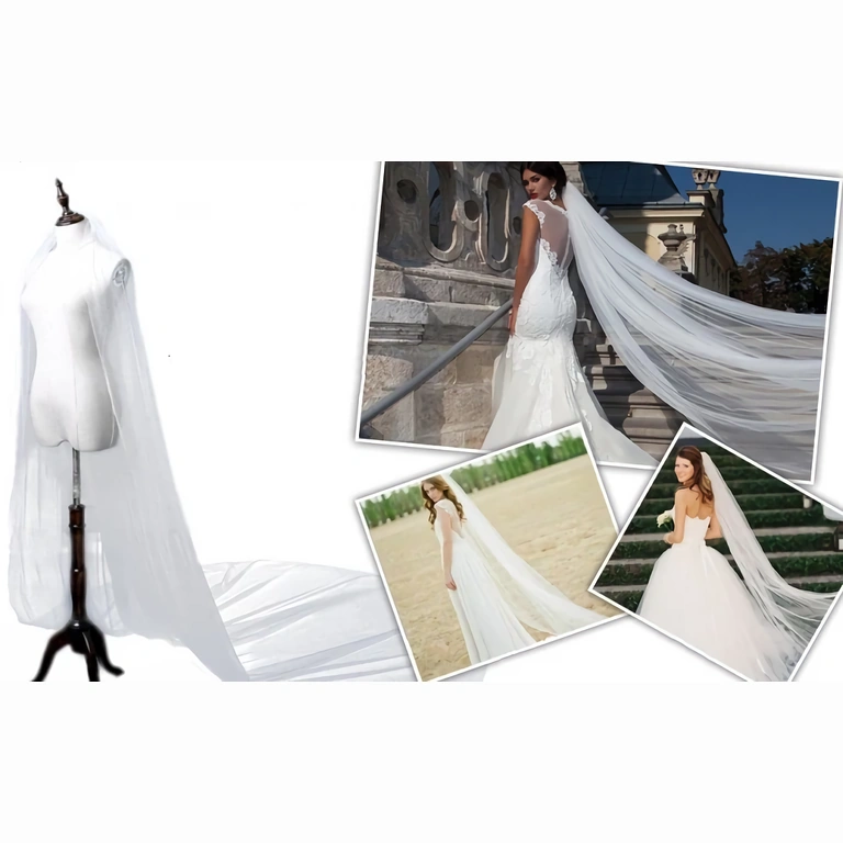 Véu branco longo que adiciona elegância e mistério à noiva