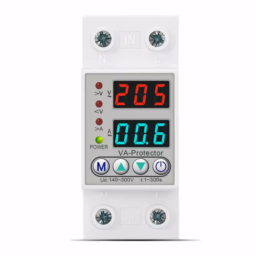 Relé de Monitoramento e Proteção Contra Sobretensão Monofásico 220V 63A com Display Digital e Reset Automático