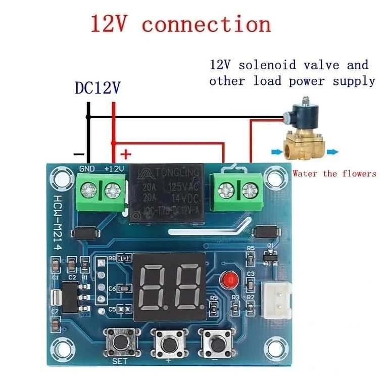 Esquema de conexão do módulo de irrigação automática à fonte 12V DC