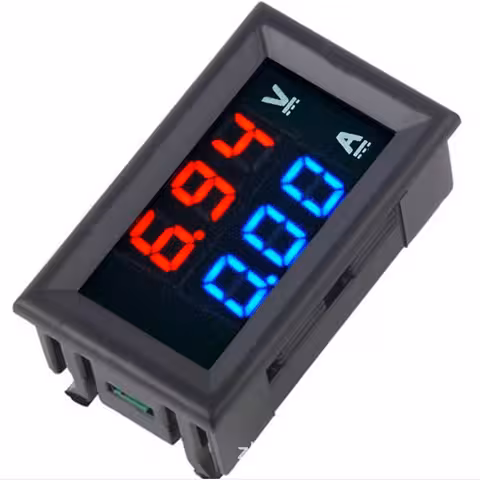 Voltímetro e Amperímetro Digital 0–100V 0–10A – Display LED Vermelho-Azul