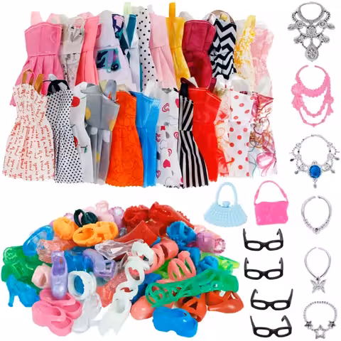 Conjunto de Roupas, Vestidos, Sapatos e Acessórios para Bonecas Barbie – Vestuário Completo para Bonecas