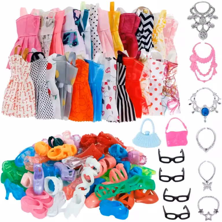 Conjunto de Roupas, Vestidos, Sapatos e Acessórios para Bonecas Barbie – Vestuário Completo para Bonecas