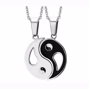 Corrente e Pingente Yin e Yang para Casais – Conjunto Medalhão Duas Metades, Símbolo de Equilíbrio e Amor
