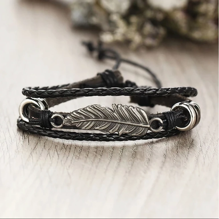 Conjunto de pulseiras de couro escuro – homens Pulseiras em tons escuros, elegantes e versáteis – acessórios masculinos