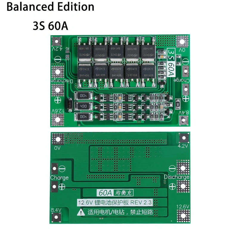 BMS com 10 MOSFET, corrente máxima 60A, balanceamento inteligente