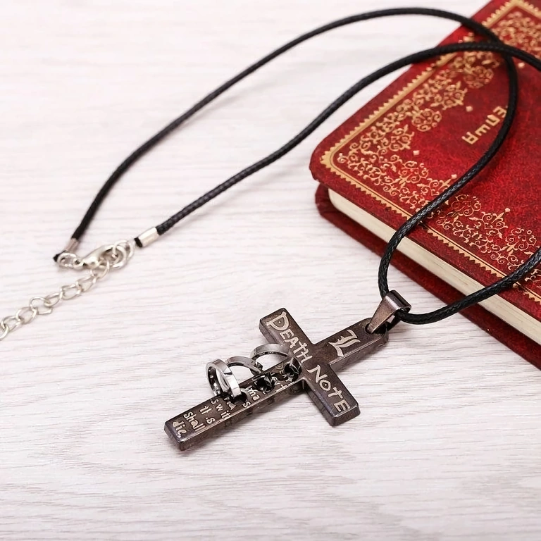 Corrente anime com pingente cruz Death Note Colar temático manga Death Note – cruz decorativa