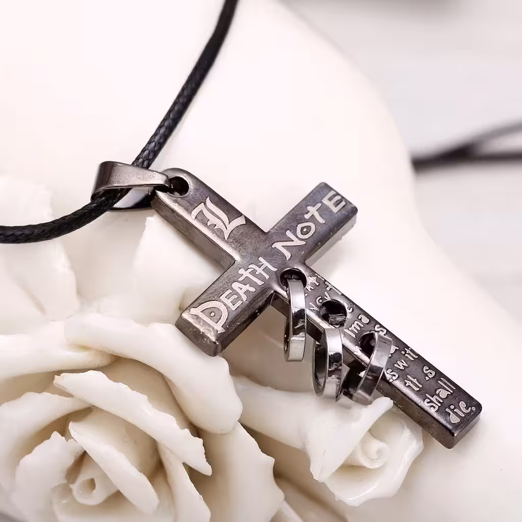 Pingente Cruz Death Note com Corrente – Acessório Anime Manga com Cordão 50cm