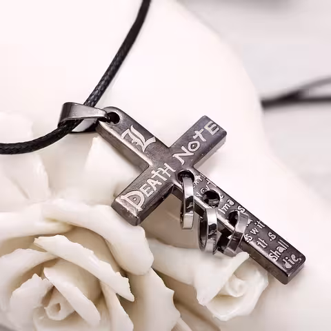 Pingente Cruz Death Note com Corrente – Acessório Anime Manga com Cordão 50cm