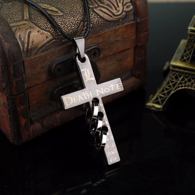 Corrente com cordão Death Note Colar com cordão longo e cruz decorativa Death Note