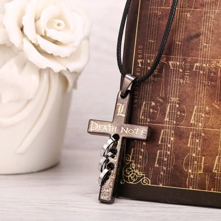 Pingente cruz prateada Death Note Colar cosplay Death Note com pingente de cruz