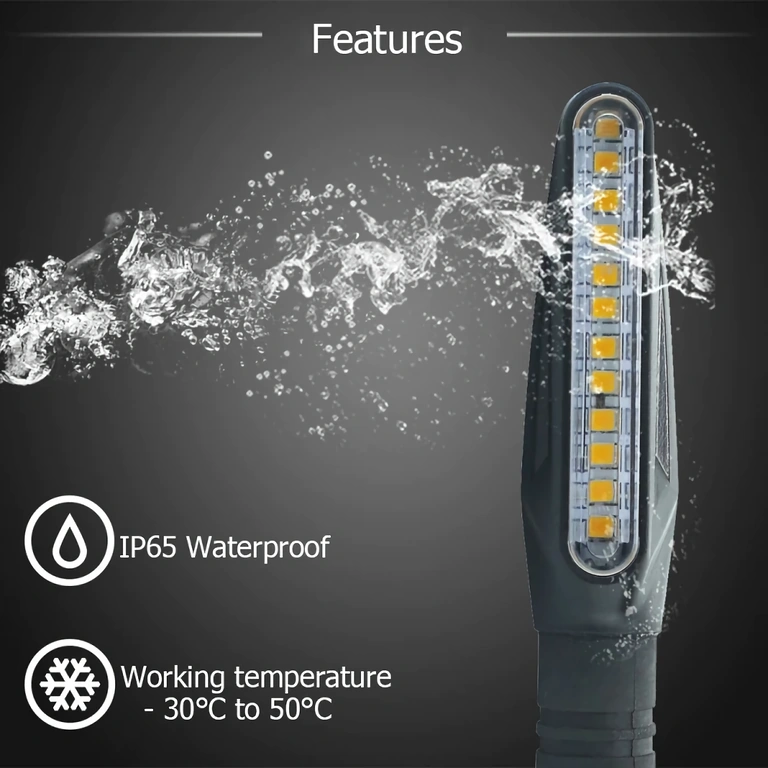 Sinalização LED com efeito dinâmico e design moderno para motos