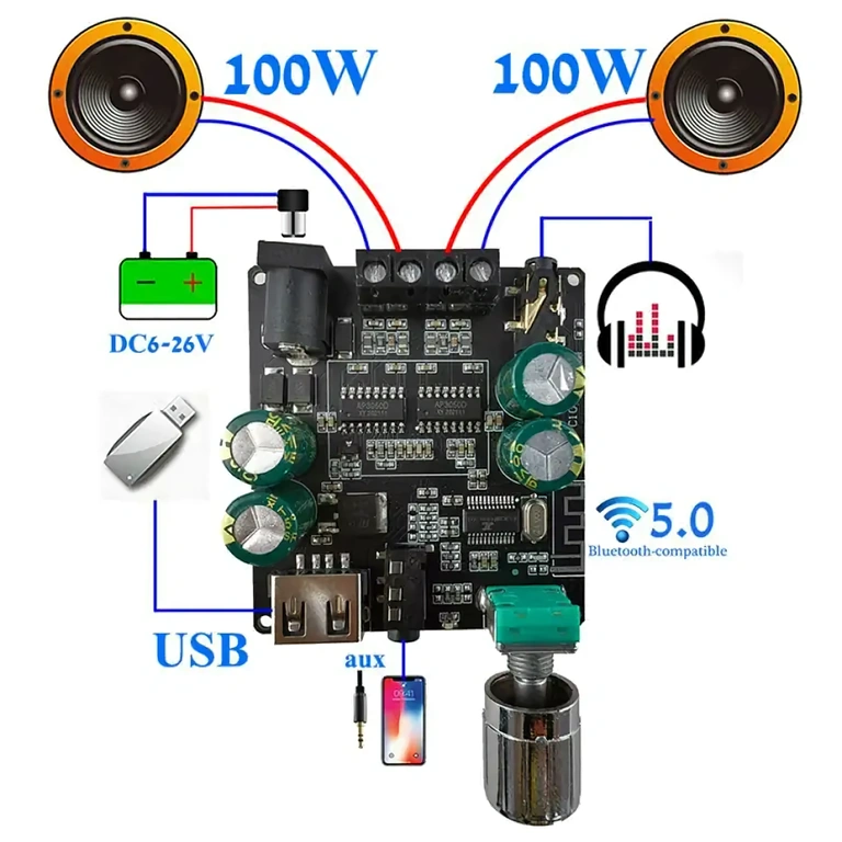 Diagrama de montagem para conectar amplificador de áudio Bluetooth