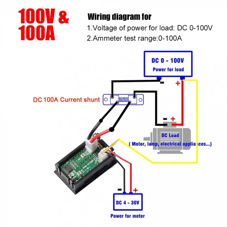 Diagrama de conexões para alta tensão (até 100V) do voltímetro digital