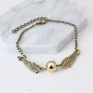 Pulseira Harry Potter Golden Snitch & Deathly Hallows – Pingente Dourado / Prateado, Presente Mágico para Fãs