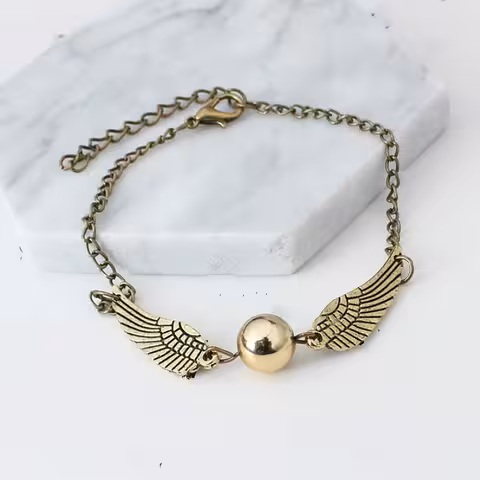 Pulseira Harry Potter Golden Snitch & Deathly Hallows – Pingente Dourado / Prateado, Presente Mágico para Fãs