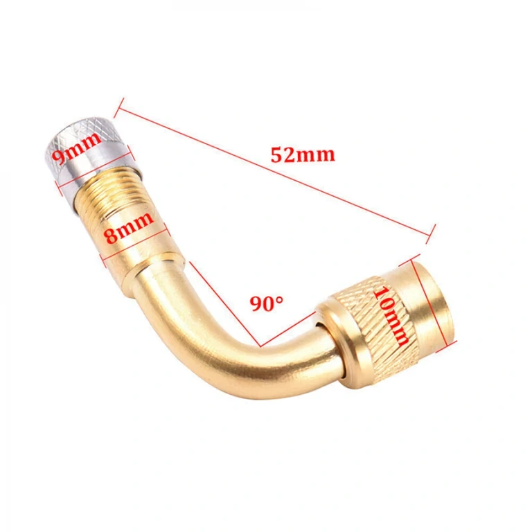 Adaptador metálico 90° para válvulas de ar automóvel e moto Conector de válvula com extensão de 90 graus em latão ou cobre