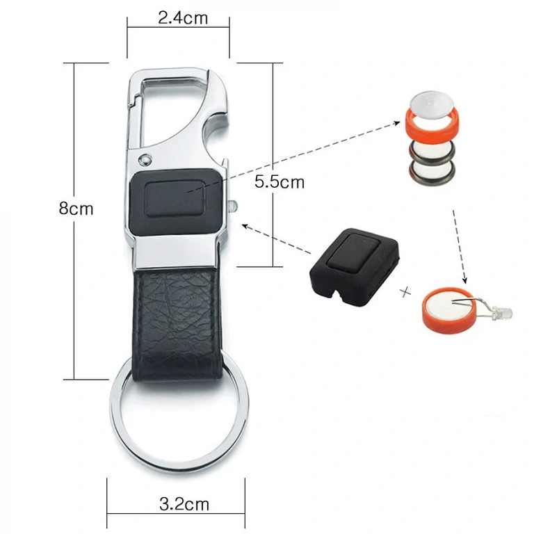 Anel para chaves com funções múltiplas: LED, mosquetão, abridor