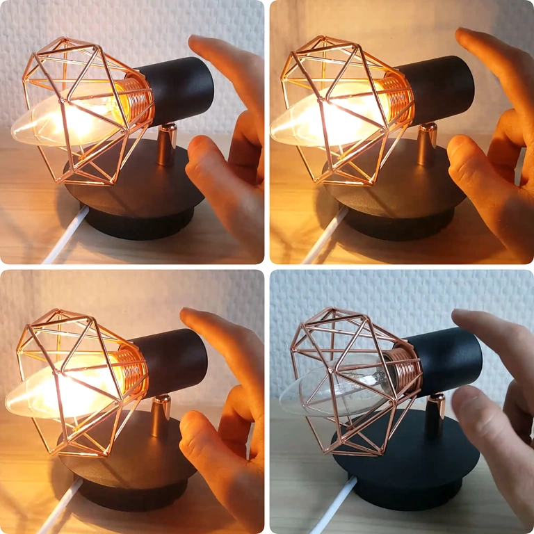 Diagrama mostrando ciclo de ajuste: OFF → ON → MAIS BRILHO → MAX → OFF