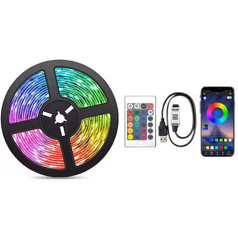 Fita LED RGB 10m com USB, Bluetooth, Controle Remoto e Jogo de Luzes Sincronizadas com Música para TV e Decoração