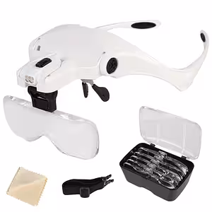 Óculos com Lupa e LED – 5 Lentes para Relógios, Eletrônicos, Joalheiros, Odontologia, Gravura