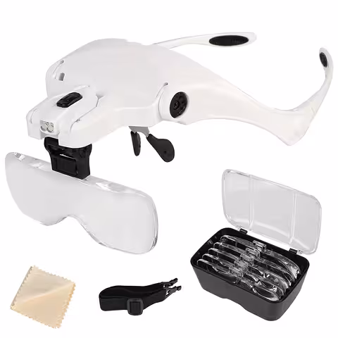 Óculos com Lupa e LED – 5 Lentes para Relógios, Eletrônicos, Joalheiros, Odontologia, Gravura