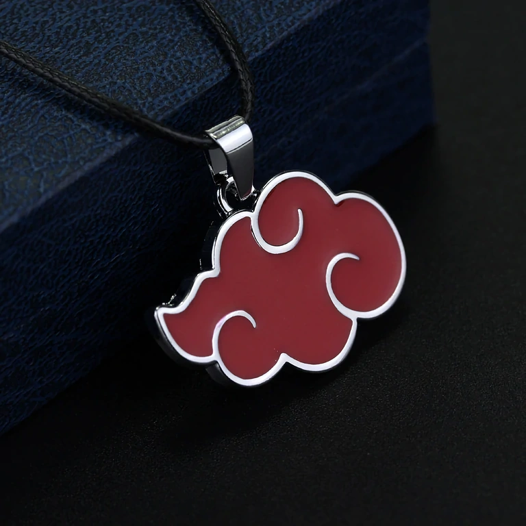 Colar Naruto anime – símbolo Akatsuki Joia anime Naruto – colar com corrente preta e pingente vermelho