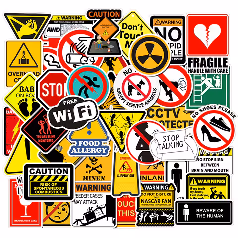 Adesivos Divertidos de Aviso para Carro, Moto, Laptop, Skate – Conjunto 50 Peças Resistentes e À Prova d’Água