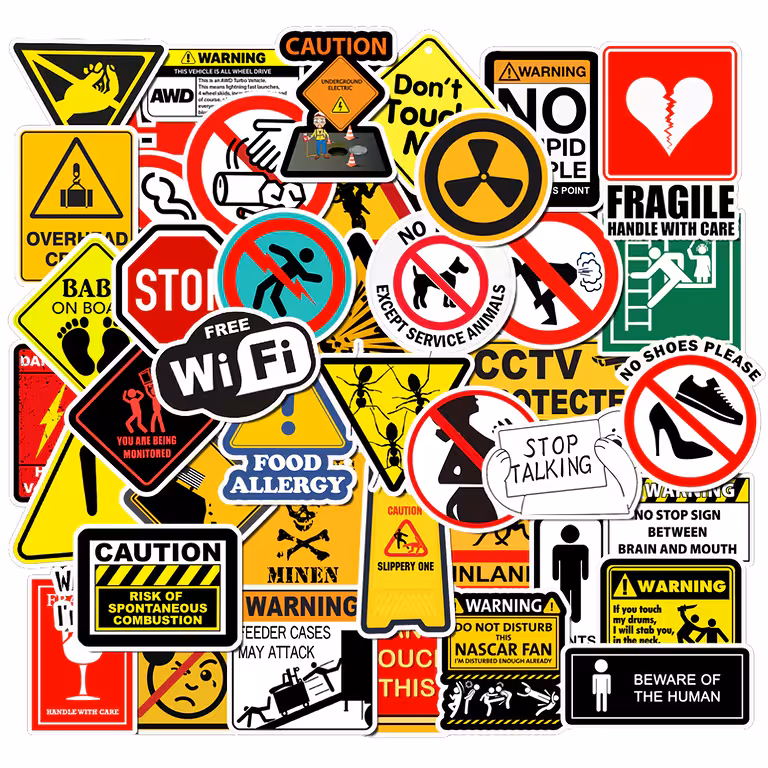 Adesivos Divertidos de Aviso para Carro, Moto, Laptop, Skate – Conjunto 50 Peças Resistentes e À Prova d’Água