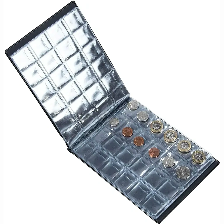 Álbum tipo livro com 240 compartimentos para moedas