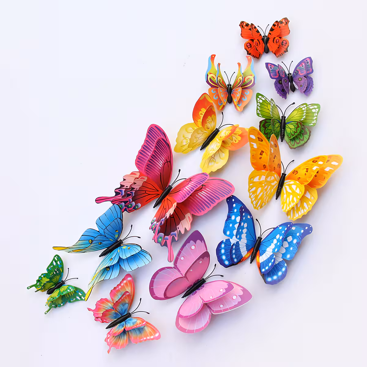 Conjunto de borboletas decorativas 3D coloridas, fácil de aplicar com ímã ou fita adesiva
