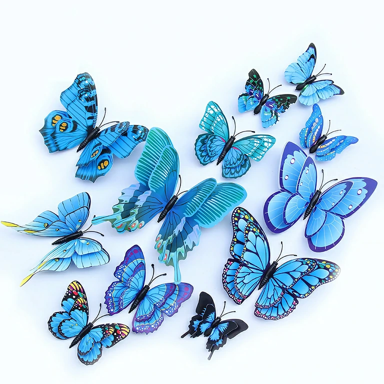 Adesivos borboletas coloridas 3D – kit decorativo Conjunto de 12 borboletas coloridas 3D para decoração interna com efeito natural