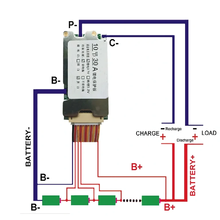 Proteção de bateria 10S 36V Módulo BMS 10S 36V para proteção de baterias de íon-lítio, 30A